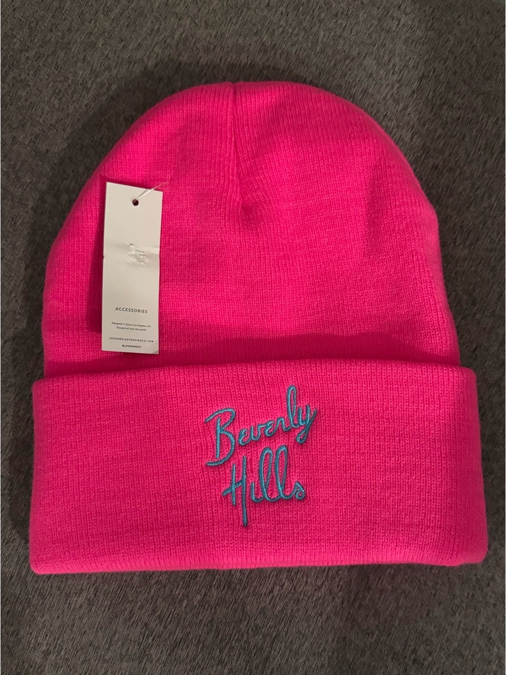 NWT - LATC Beverly Hills Embroidered Nein Hot Pink Beanie Hat - One Size